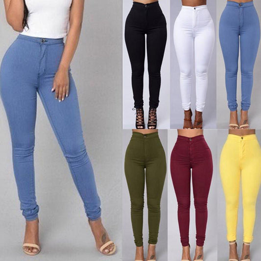 Vrijetijdsbroek voor dames Hoge taille stretch slanke broek skinny snoepkleurige jeans